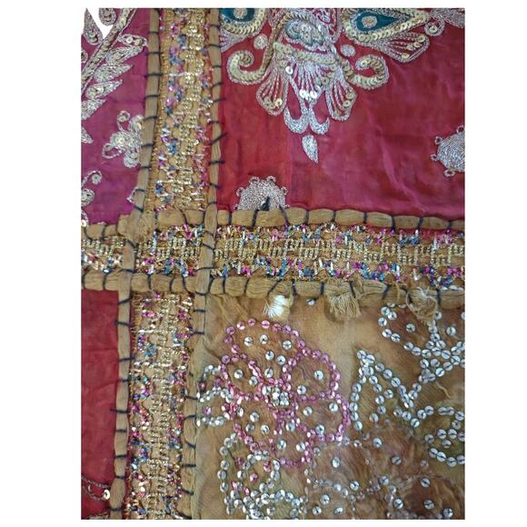 Handmade Tapestry Table Cover Quilt Sequins Embroidery Christmas Holiday Decor - Picture 7 of 15